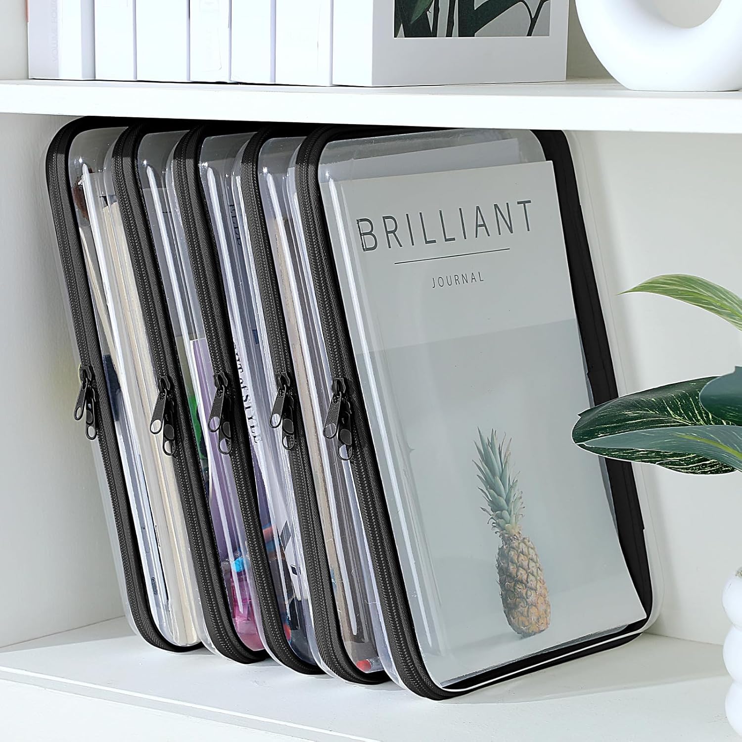 Sanwuta 6 Pcs Clear Hard Zipper Case Hard Plastic Zipper Pouches Transparent Makeup Bag Pencil Pouches for Travel Snacks Christmas Trinket Storage Organizer Box(Black,12.6 x 9 x 2 Inch)