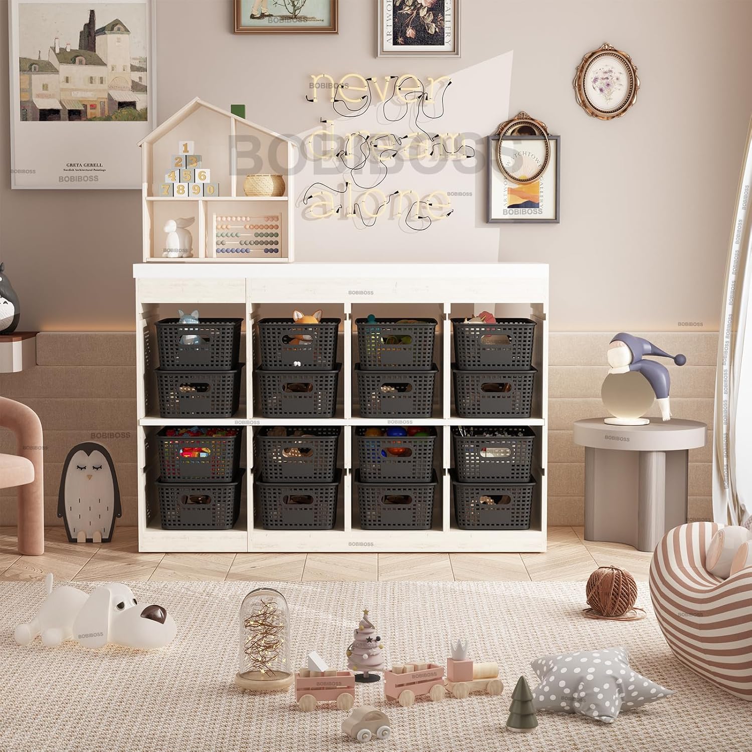 Black Plastic Storage Baskets with Lids 12 Pack Stackable Storage Bins Containers for Shelves Organizing, Cute Decorative Storage Boxes for Classroom, Playroom, Closet, Pantry