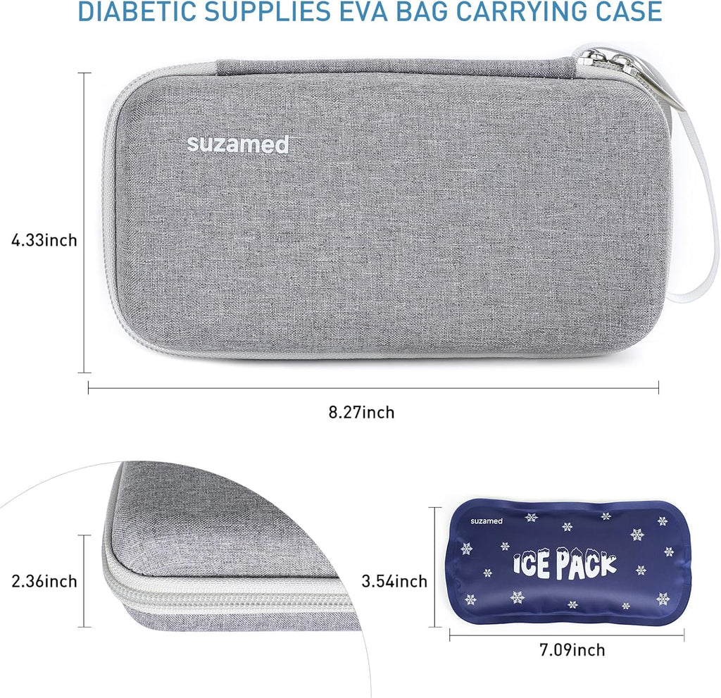 Insulin Cooler Travel Case,EVA Insulation Travel Medicine Kit with 2 Ice Packs for Diabetes Care,Insulin Pen and Other Diabetic Supplies (Grey)
