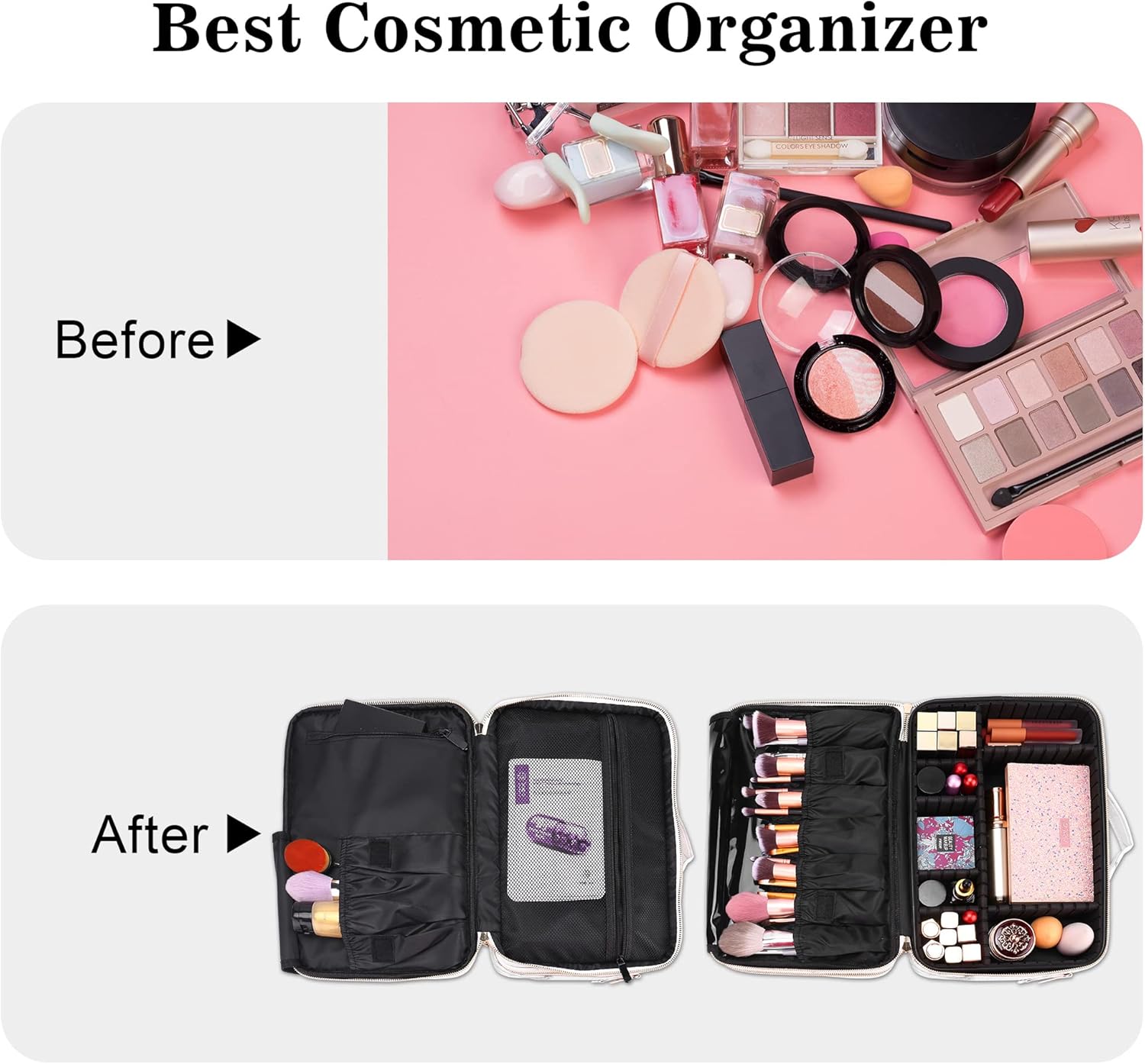 JOURMON Travel Makeup Train Case,Large Capacity Cosmetic Bags for Women,Portable Makeup Bag Organizer with Adjustable Dividers & Shoulder Strap(Marble White, Medium)