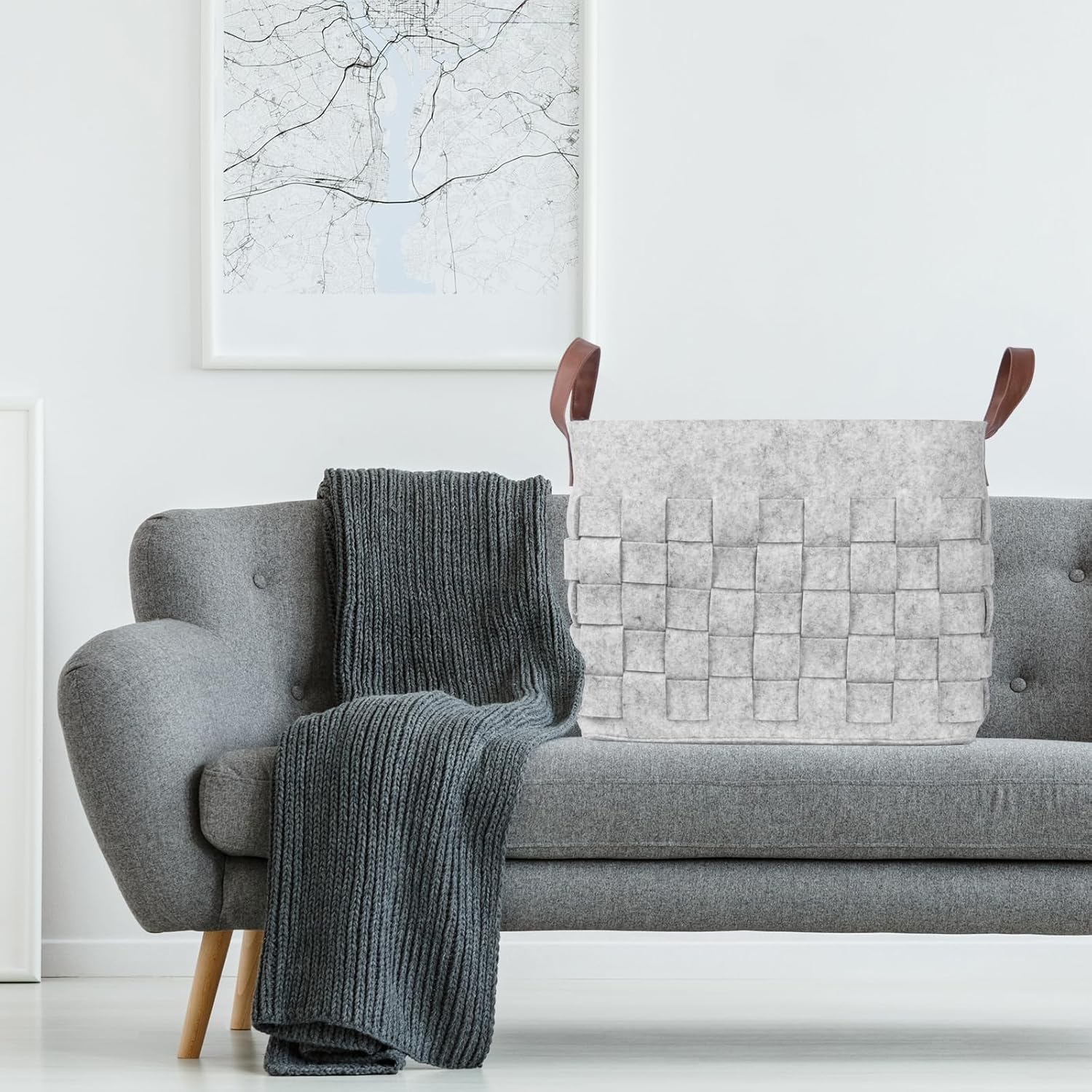 boldmonkey Blankets Basket 16.5 " x13 x13 , Large Storage Baskets for Organizing Rectangular, Living Room Dog Toy Bin for Dirty Clothes, Pillows, Towel-Light Gray