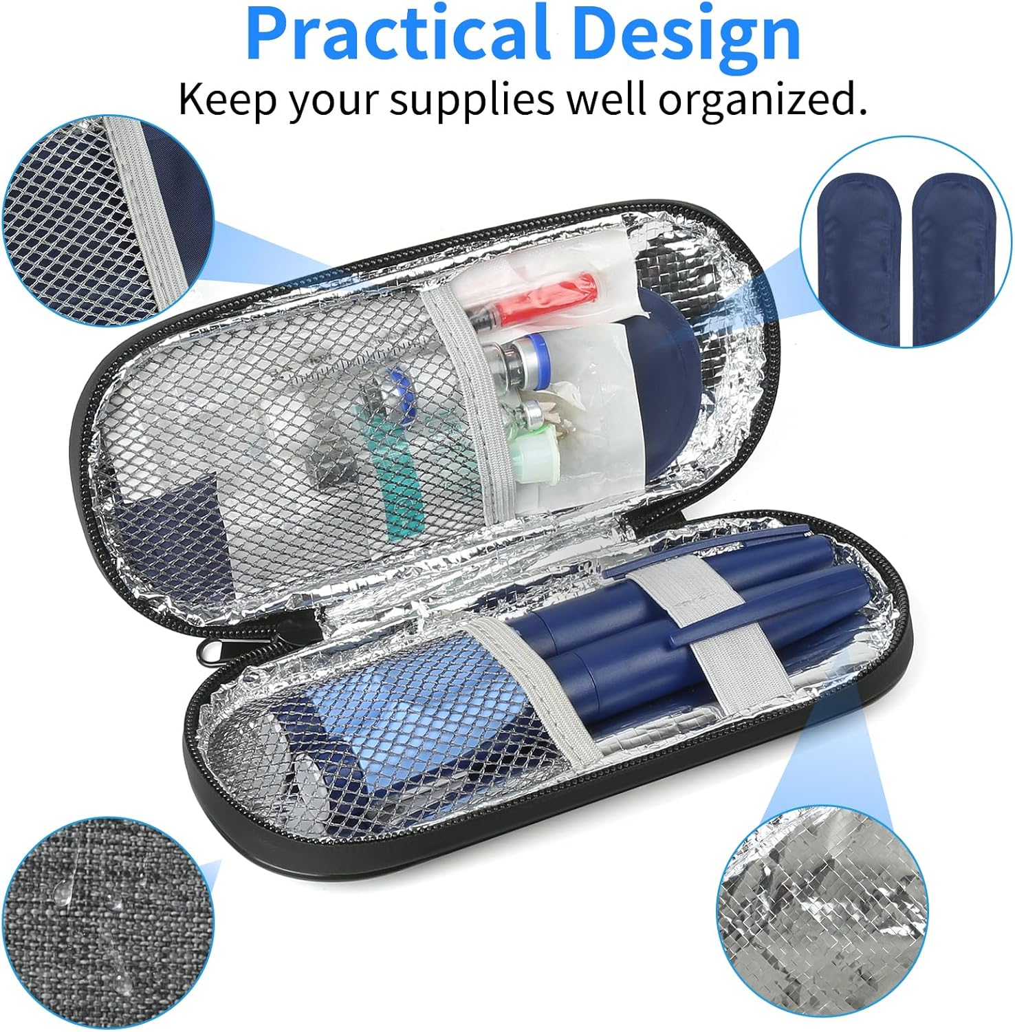 Insulin Pen Cooler Travel Case with 2 Reusable TSA Approved Ice Packs, Diabetic Medication Insulated Cooler Bag for Insulin Pens and Other Diabetic Supplies Storage Grey