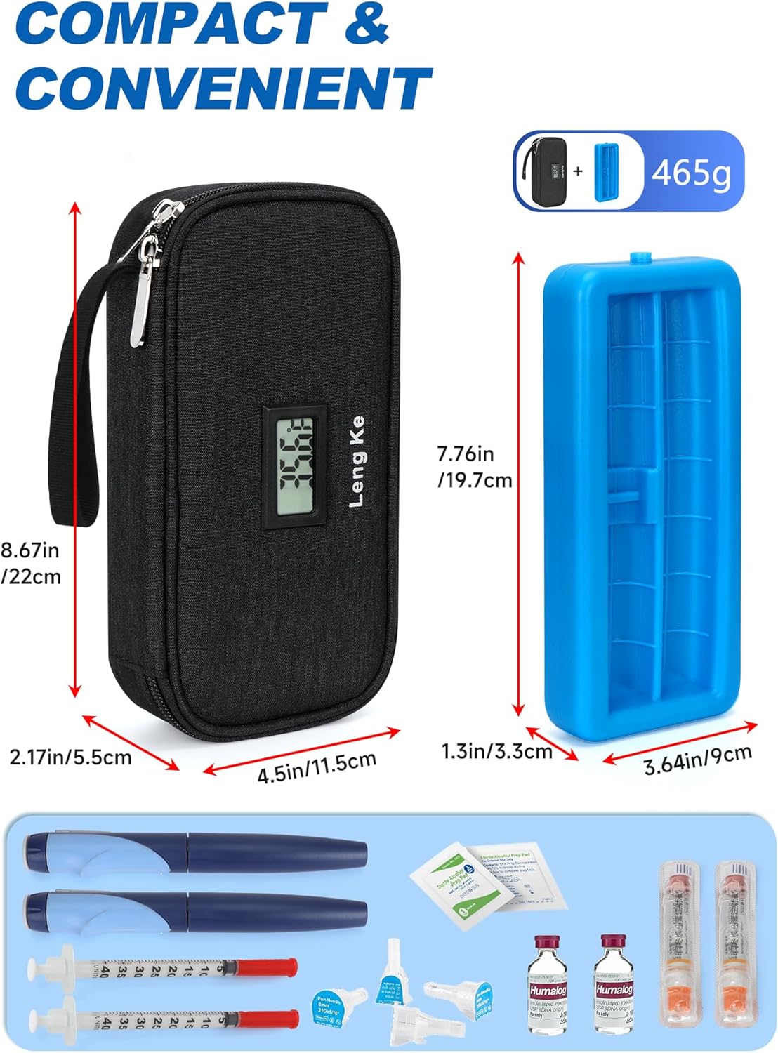 Insulin Cooler Travel Case, TSA Approved Refrigerated Medicine Travel Bag with Protective Ice Brick, Temperature Display Diabetic Medication Cooling Bag for Pen & Vials (Black)