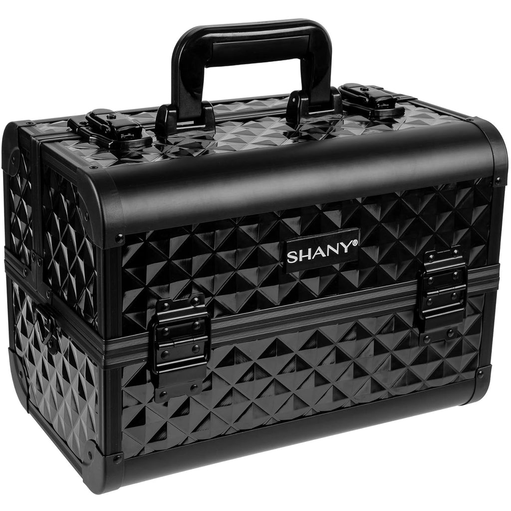 SHANY Premier Fantasy Professional Makeup Train Case Cosmetic Box Portable Make up Case Organizer Jewelry storage with Locks, 3 Trays, Makeup Brush Holder and Cosmetics Mirror - Black Diamond