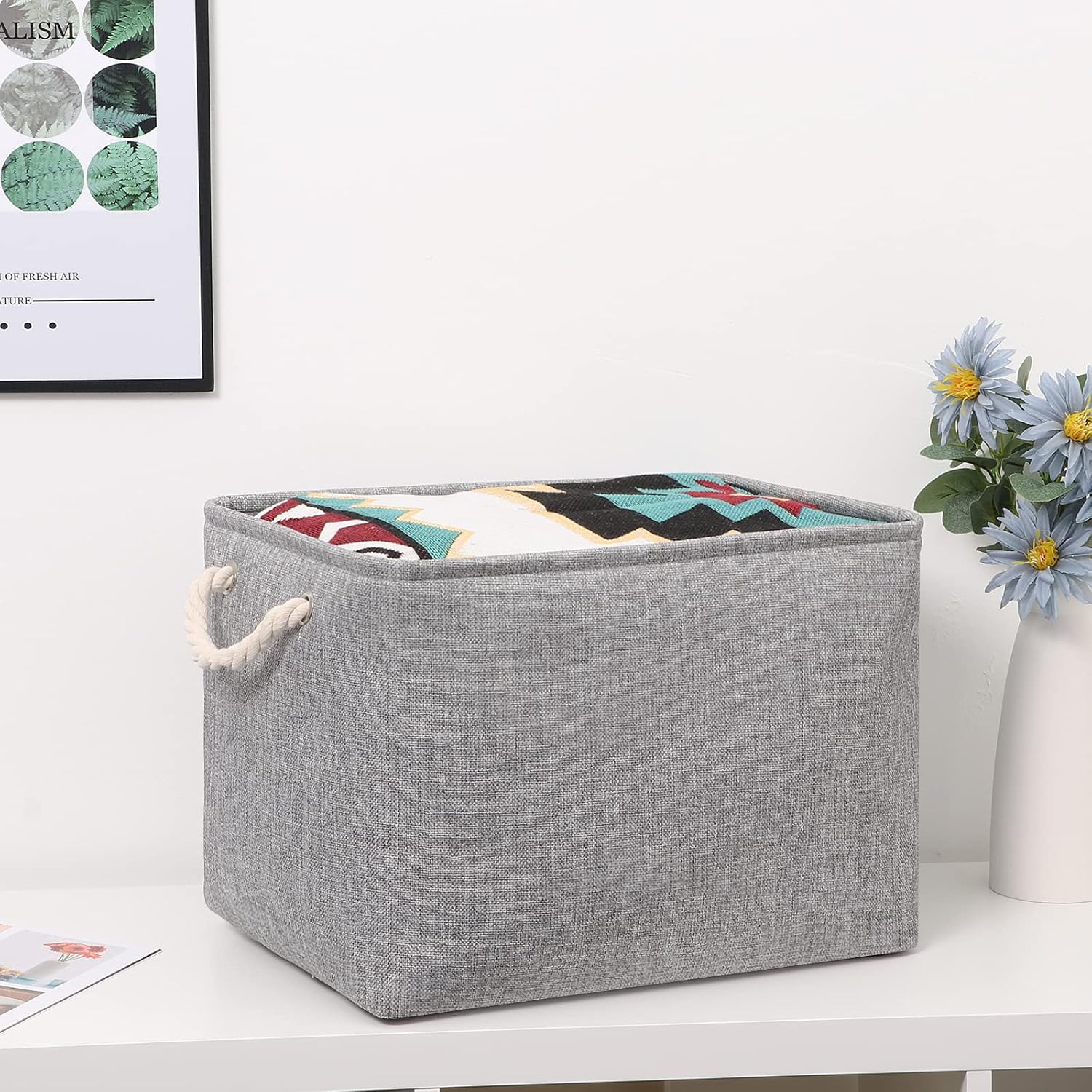 Bidtakay Grey Baskets [2-Pack] Shelf Baskets for Storage 16" X 11.8" X 11.8" Large Fabric Rectangular Decorative Storage Basket Organization Bins for Shelves Closet Home Organization(Grey)