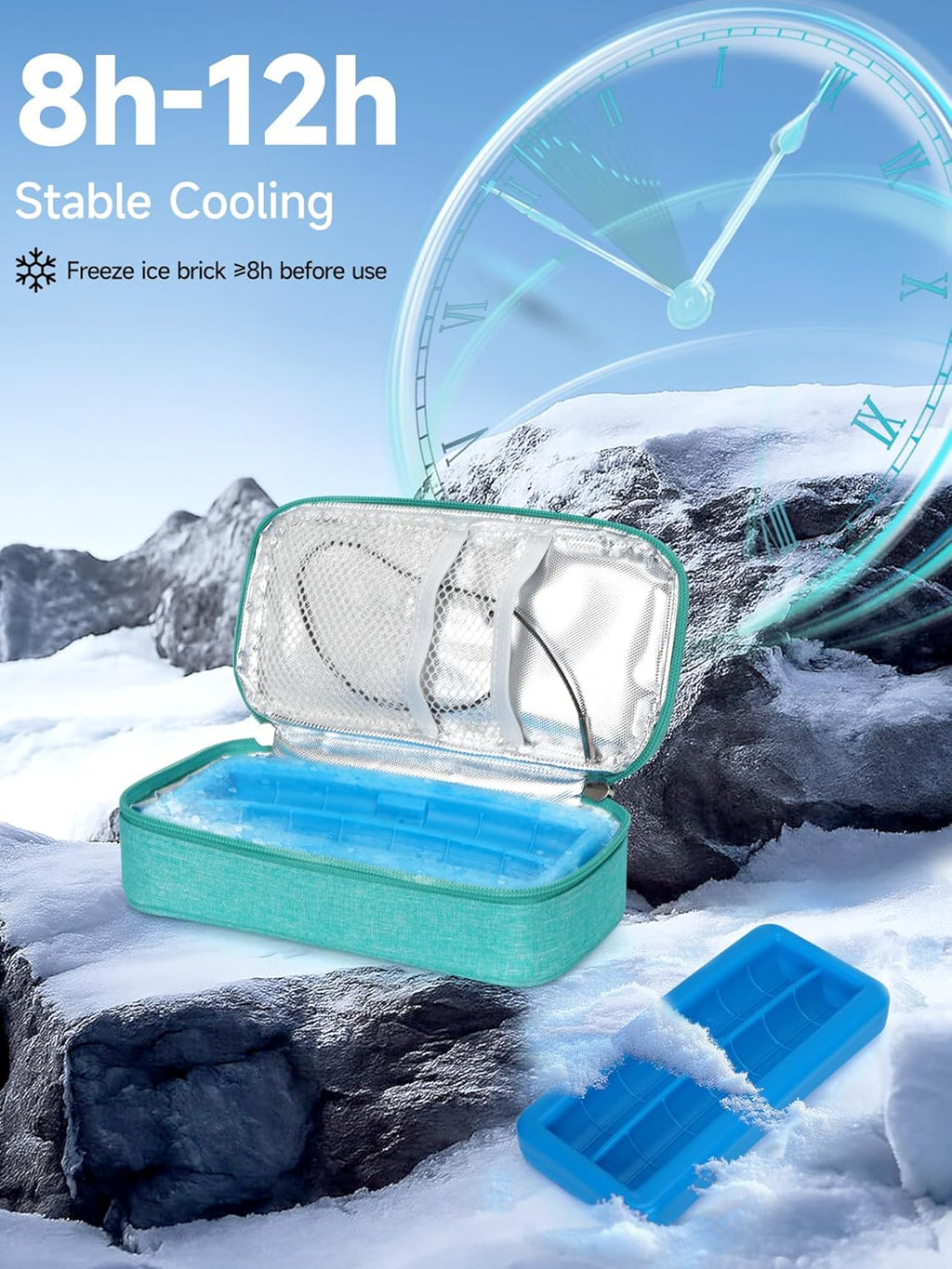 Insulin Cooler Travel Case, TSA Approved Refrigerated Medicine Travel Bag with Protective Ice Brick, Temperature Display Diabetic Medication Cooling Bag for Pen & Vials (Green)