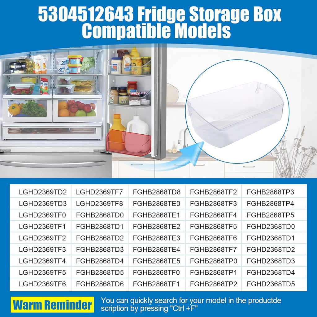 5304512643 Bin-Door Compatible with Electrolux Frigidaire FGHB2868TF4 LGHB2869TD1 Fridge Door Shelf. 5304512643 Refrigerator Door Bin Replace AP6285984 4584756 EAP12365180 PS12365180 Shelf Bin