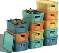 Colorful Plastic Storage Baskets with Lids 12 Pack Stackable Storage Bins Containers for Shelves Organizing, Colored Cute Decorative Storage Boxes for Classroom, Playroom, Closet, Pantry