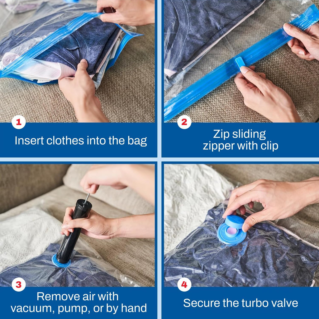 10 Pack Jumbo Vacuum Storage Bags for Comforters, Blankets & Clothes – Jumbo Vacuum Sealed Compression Bags with Hand Pump – Space Saver Storage Bags for Bedding, Moving, Travel & Organization