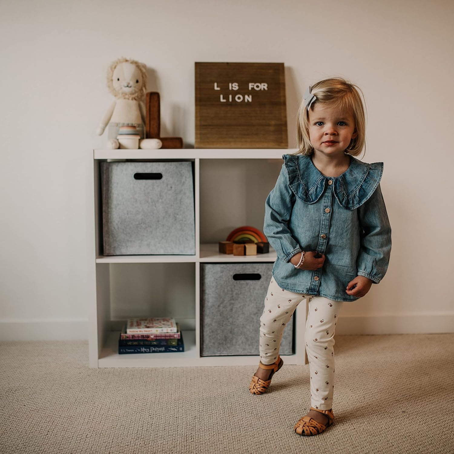 Parker Baby Felt Foldable Storage Cube - 13 Inch Nursery Cubby Bin for Cube Organizer, Closet Organizers and Storage Toy Bin, Rope Baskets Bins for Toy’s Storage - Gray