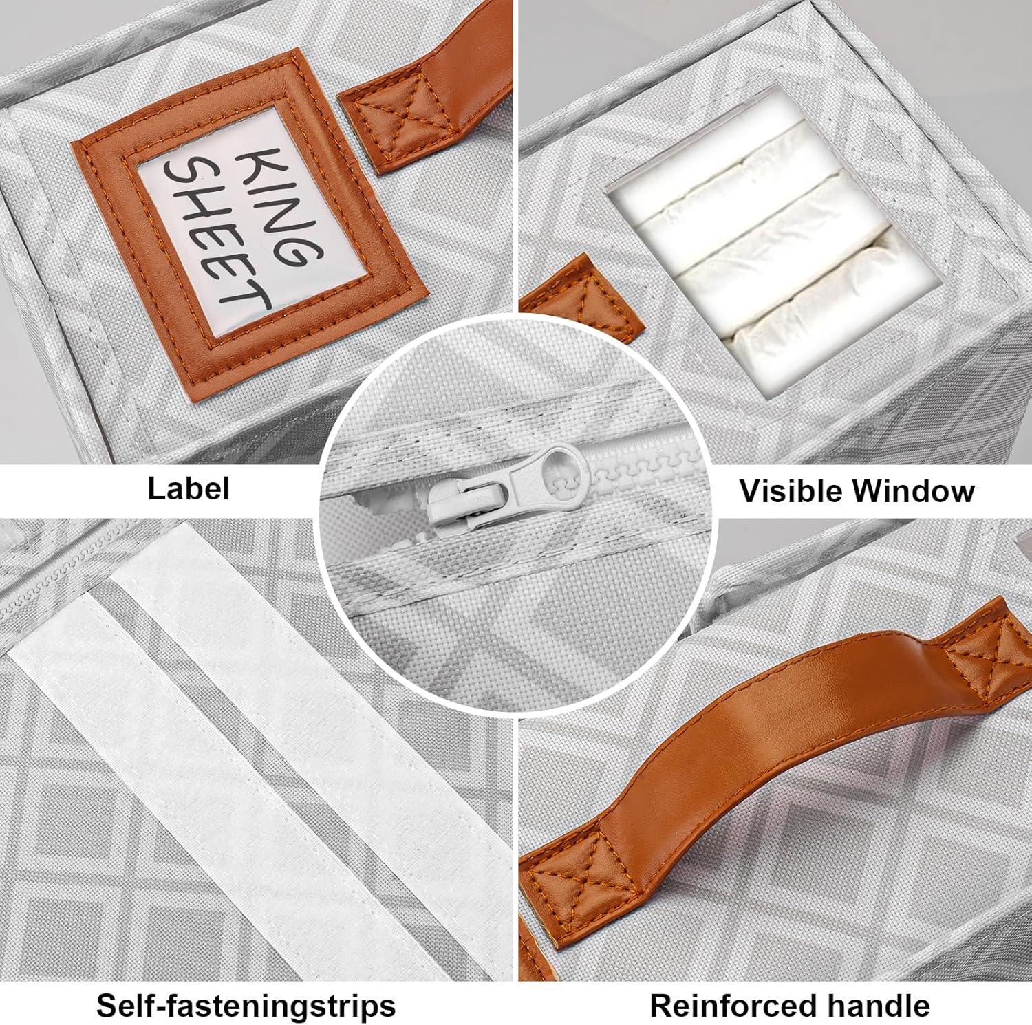 1 Pack Bed Sheet Organizers and Storage, (King & Queen Size) Sheet Organizer for Linen Closet, Foldable Bedding Storage Box with Window for Bedsheets, Duvet Cover and Pillowcase (Light Printed 1 Pack)