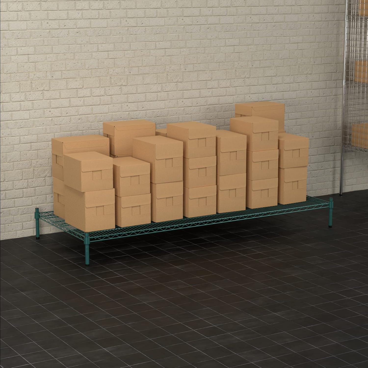 30" x 72" NSF Green Wire Stationary Dunnage Storage Rack with 8" Posts Ideal for Commercial Kitchen Home Garage Warehouse Shelters