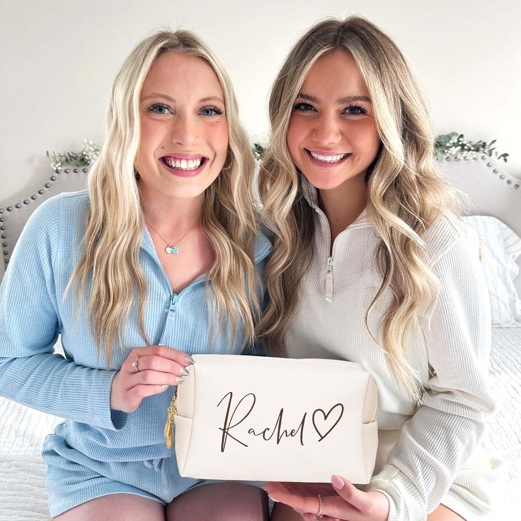 Personalized Makeup Bag with Name & Birth Flower, Custom Leather Cosmetic Bags for Women, Customized Travel Toiletry Bag Gifts for Bridesmaid Wedding