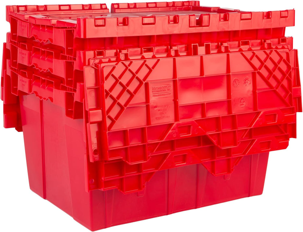 Hudson Exchange 21.9 x 15.2 x 12.8” (3 Pack) Storage Tote Distribution Container with Hinged Attached Lid, Red