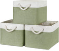 Bidtakay Large Fabric Baskets for Organizing [3-pack] Closet Organizers and Storage Baskets for Gifts Empty Foldable Nursery Baskets for Toy Storage 15 X 11 X 9.5 Inches (White&green)