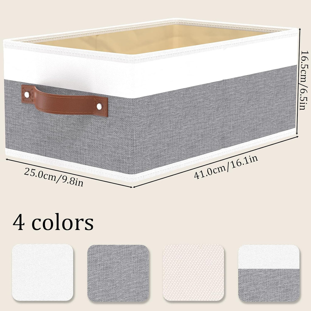 OUTBROS Storage Bins, Foldable Storage Baskets for Organizing,Fabric Storage Boxes With Handles,For bedrooms, living rooms, Shelves,Gray/White,16.1x6.5x9.8in,6-Pack