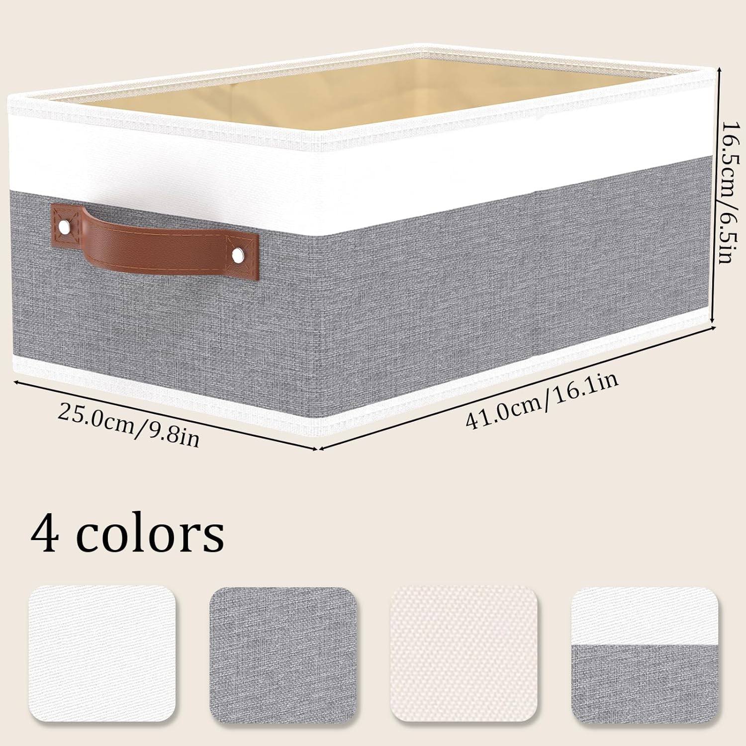 OUTBROS Storage Bins, Foldable Storage Baskets for Organizing,Fabric Storage Boxes With Handles,For bedrooms, living rooms, Shelves,Gray/White,16.1x6.5x9.8in,6-Pack