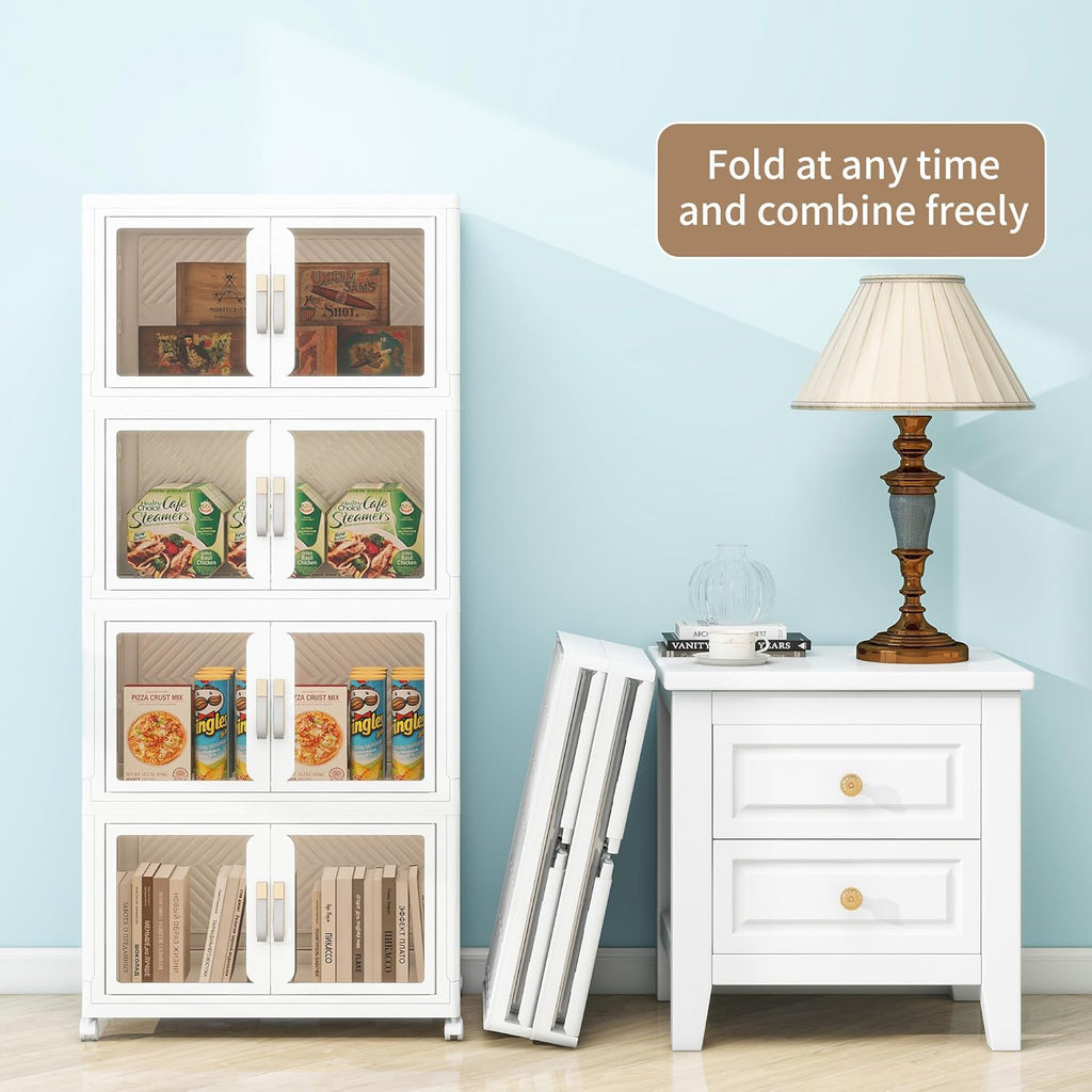 Large Clear Stackable Storage Bins with Lids, Foldable Storage Cabinet for Closet Organizers and Storage, Plastic Storage Box with Wheels 180 QT