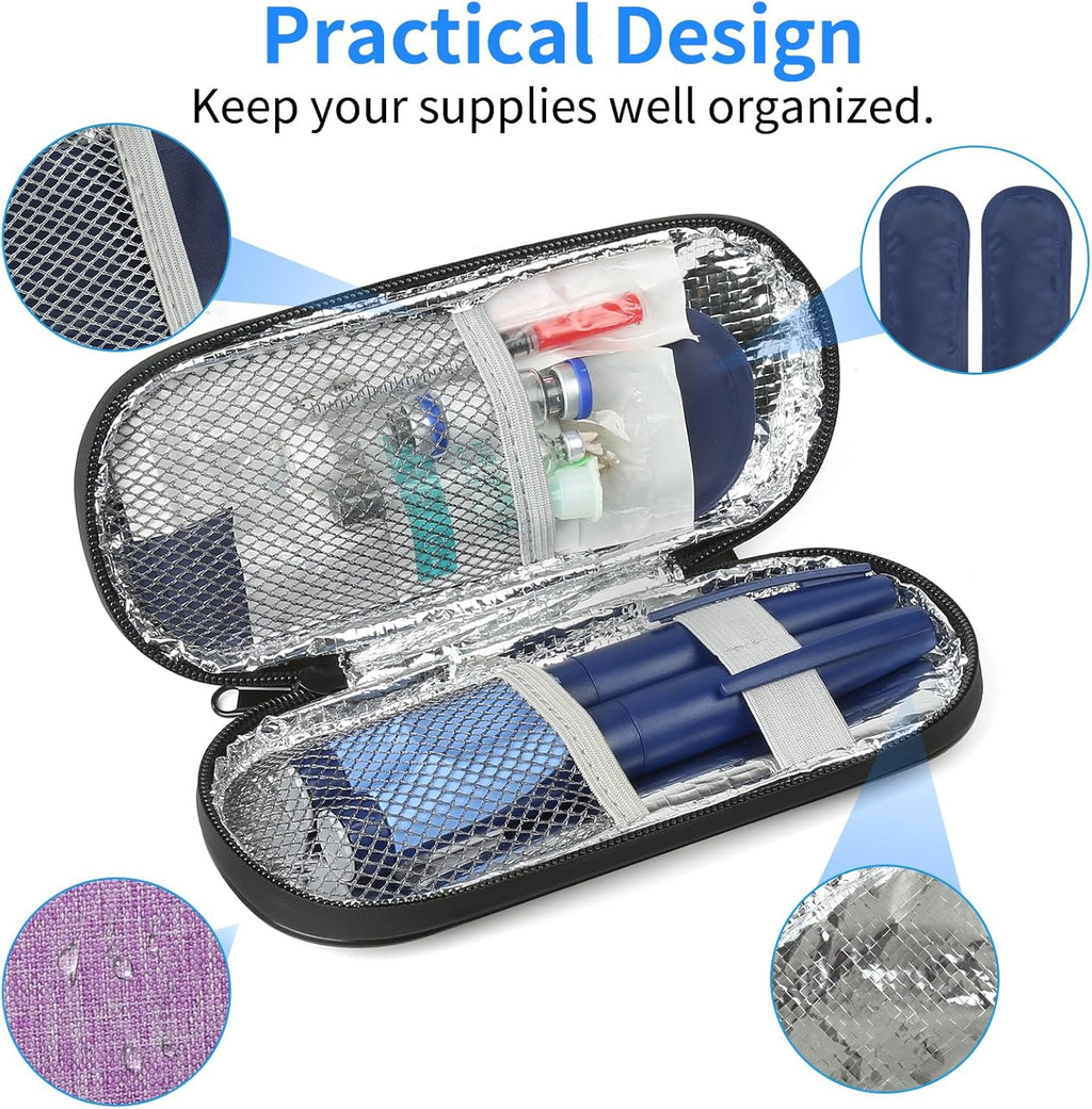 Insulin Pen Cooler Travel Case with 2 Reusable TSA Approved Ice Packs, Diabetic Medication Insulated Cooler Bag for Insulin Pens and Other Diabetic Supplies Storage Purple