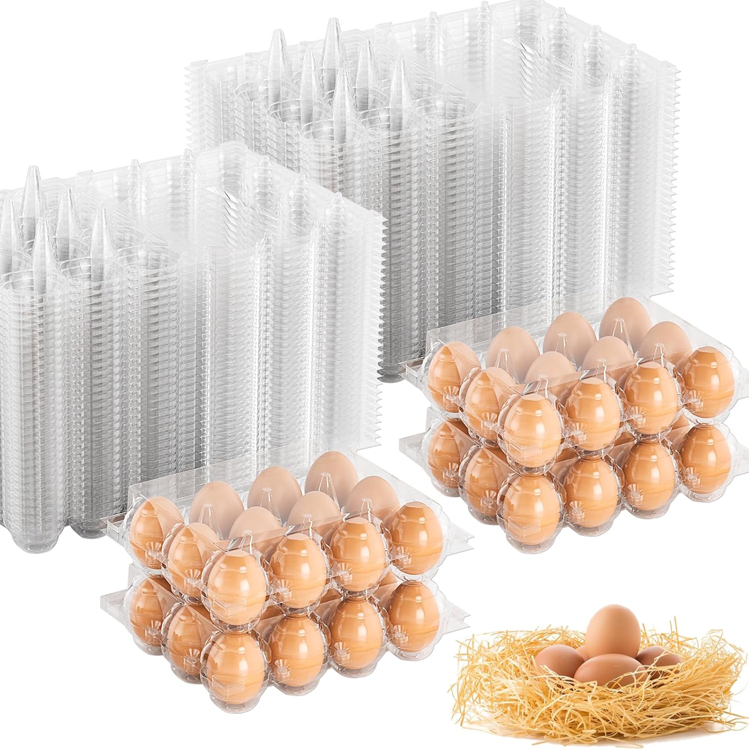100 Pack Egg Cartons Cheap Bulk 12 Count Clear Plastic Egg Containers for Chicken Eggs, Reusable Egg Holder for Home Ranch Farm Commercial Market Display, Plastic Egg Packaging for Craft Projects