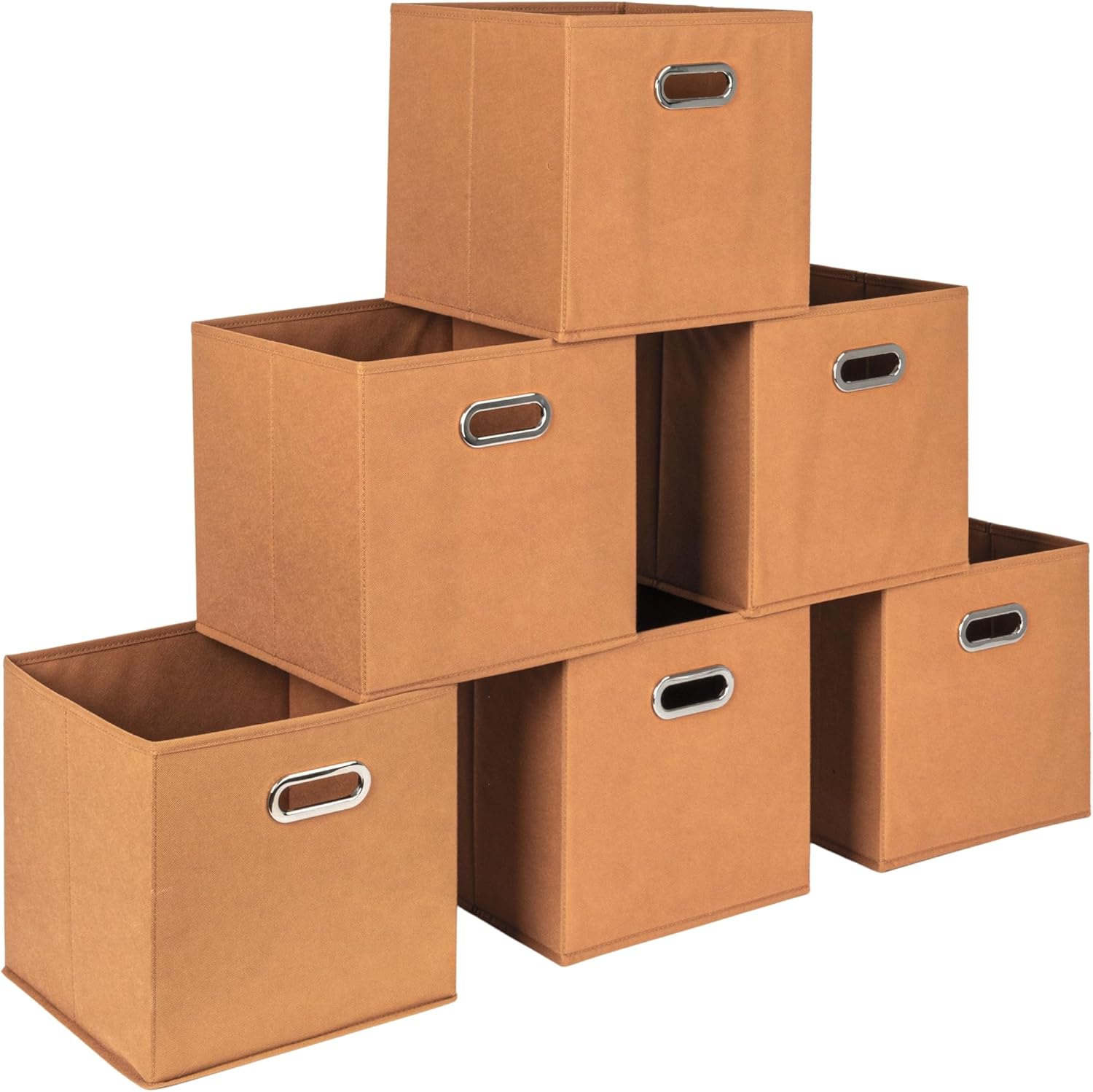 Household Essentials Foldable Fabric Storage Cubes 6-Pack – 11x11x11 Stackable Non-Woven Bins with Chipboard Sides & Grommet Handles – Closet, Shelf, Nursery, or Office Organizer – Terracotta