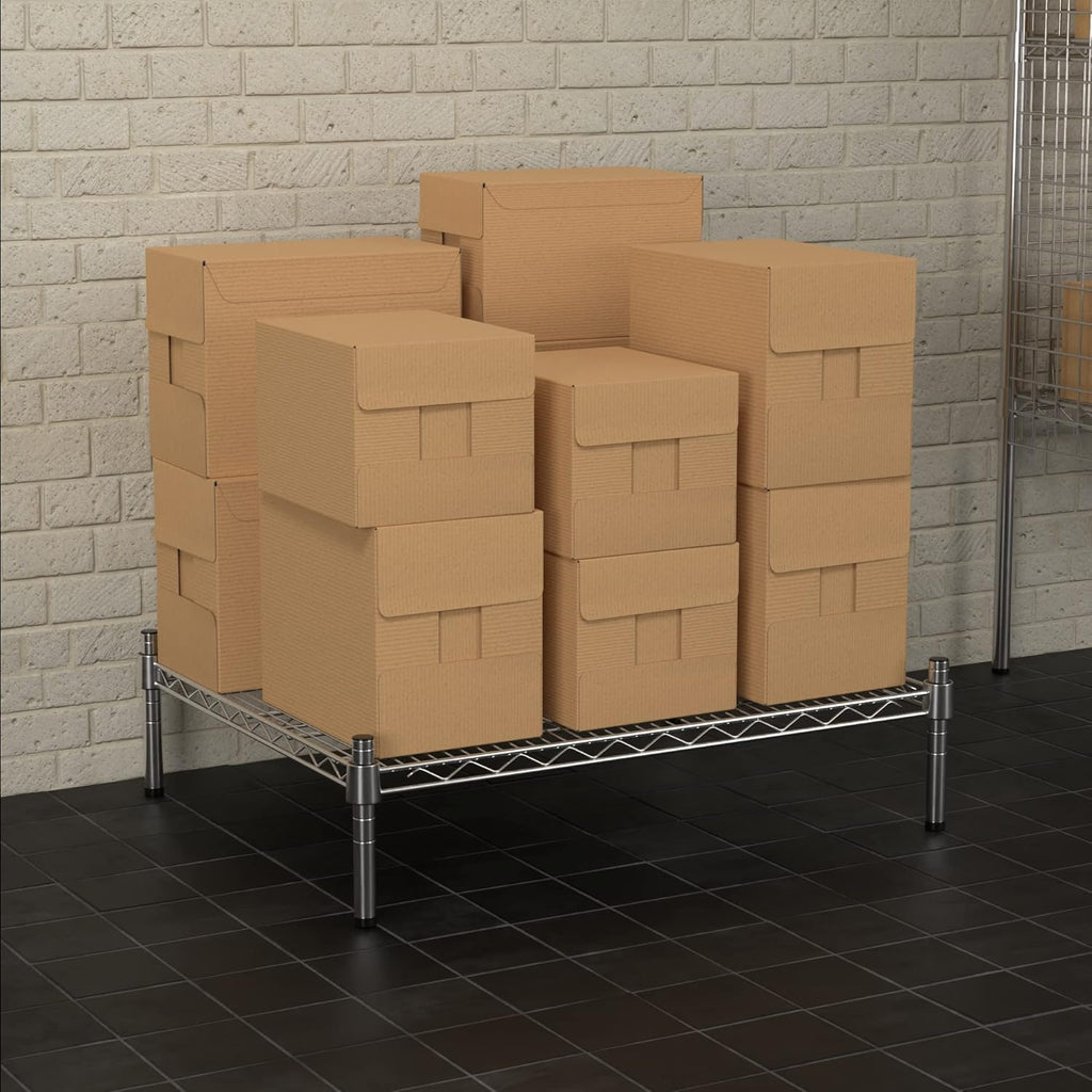 24" x 30" NSF Chrome Wire Stationary Dunnage Storage Rack with 8" Posts, Ideal for Commercial Kitchen, Home, Garage, Warehouse, Shelters