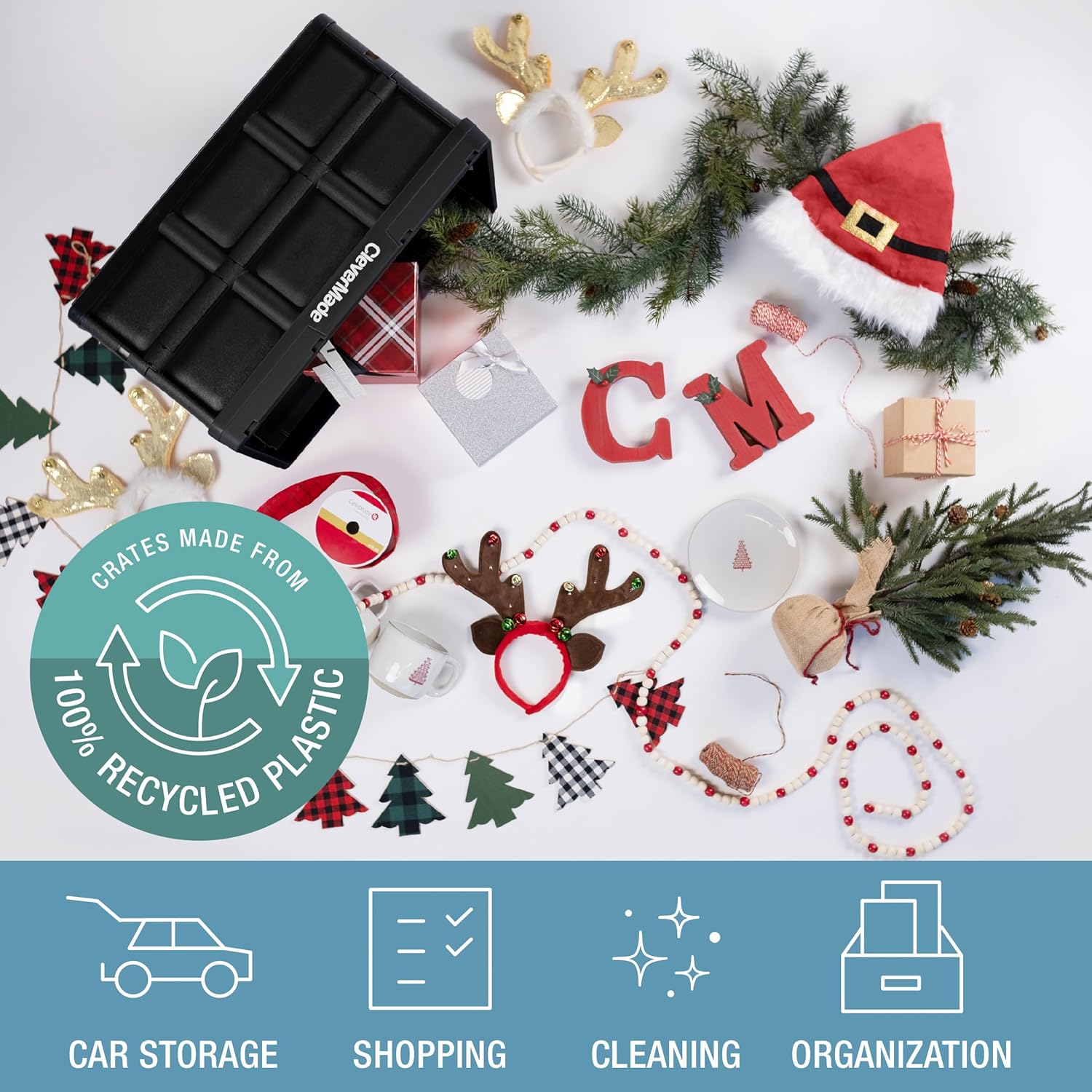 CleverMade Collapsible Storage Bins - Ocean 3 Pack 46L / 12 Gal holds 66 lbs - Stackable Containers Heavy Duty Capacity Crates Space-Saving