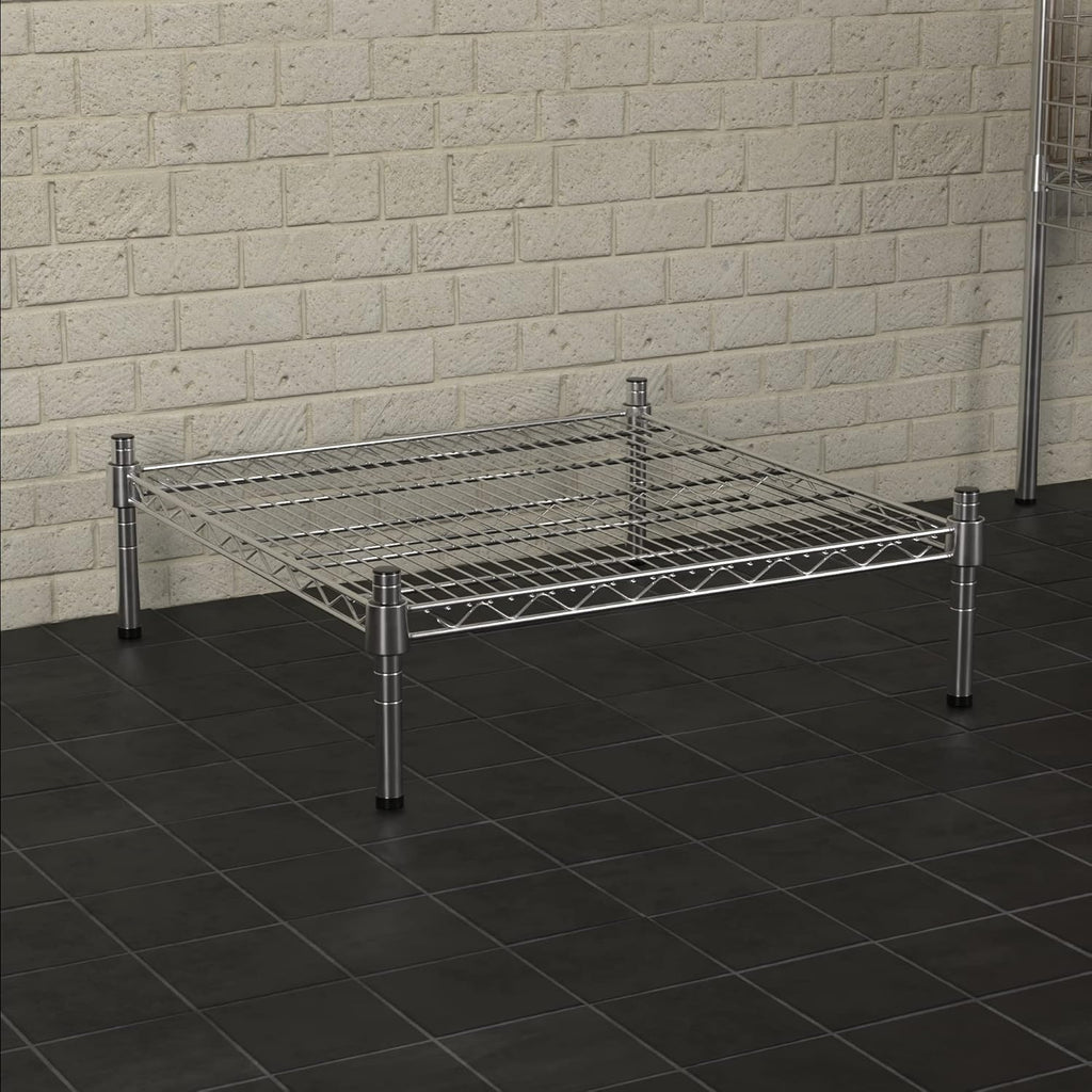 24" x 24" NSF Chrome Wire Stationary Dunnage Storage Rack with 8" Posts, Ideal for Commercial Kitchen, Home, Garage, Warehouse, Shelters