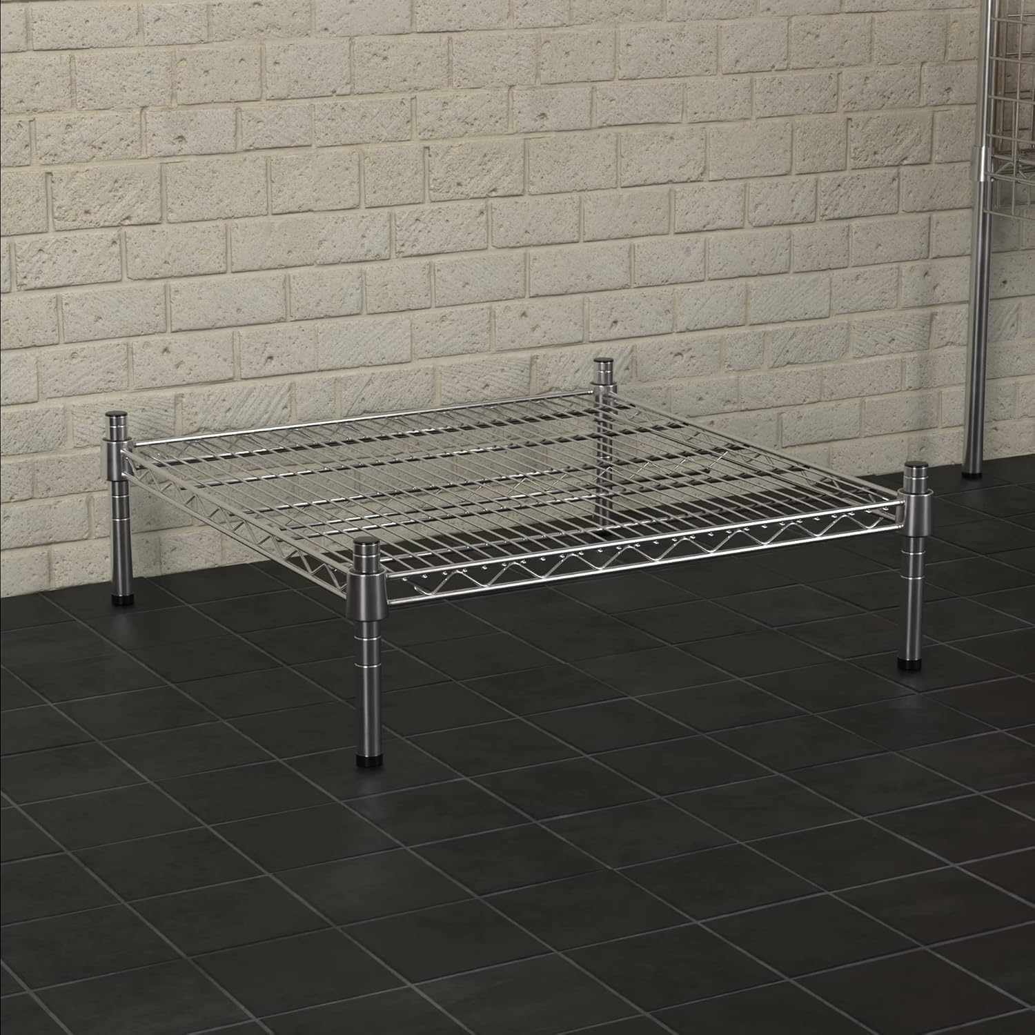 24" x 24" NSF Chrome Wire Stationary Dunnage Storage Rack with 8" Posts, Ideal for Commercial Kitchen, Home, Garage, Warehouse, Shelters