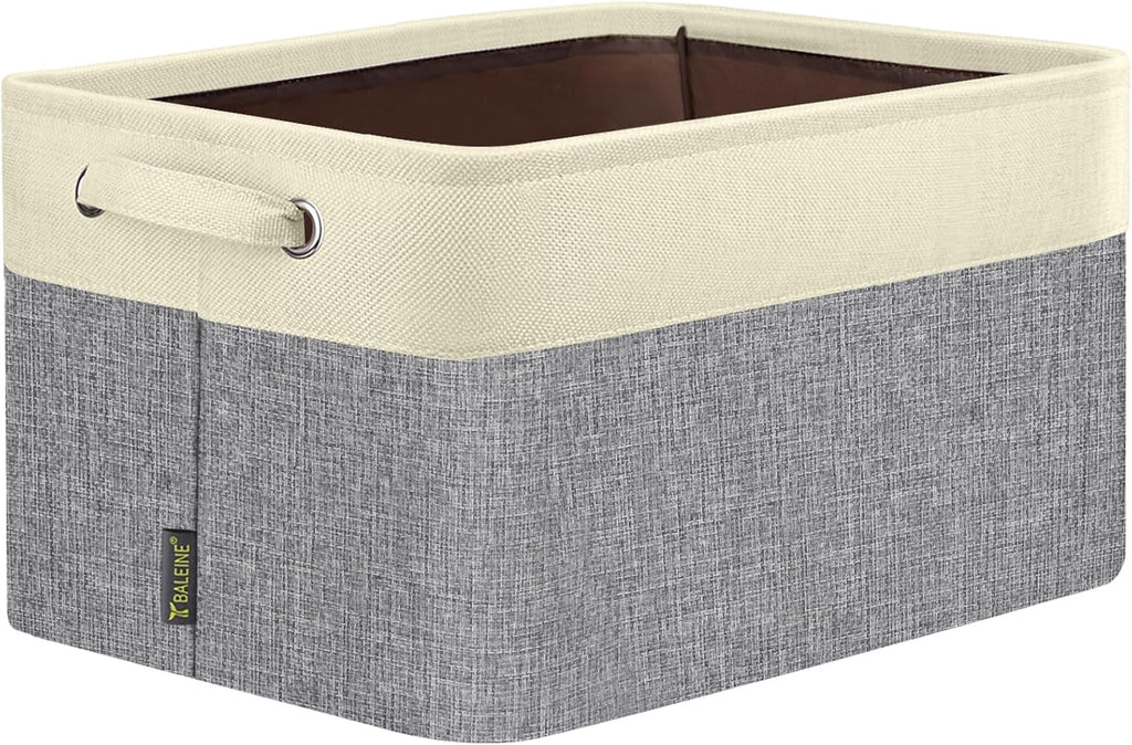 BALEINE 1 Pack Fabric Storage Bins for Shelves, Linen Storage Baskets for Organizing, Decorative Closet Bins for Clothes, Home (Grey, 14''x10''x8.5'')