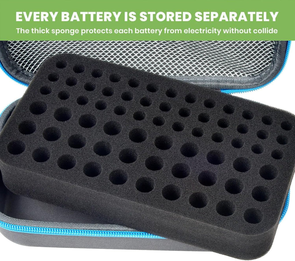 ALKOO Battery Organizer Storage Holder Case Box for 69+ Batteries AA AAA C Cell 9V 3V Lithium - No Tester Included (Blue)