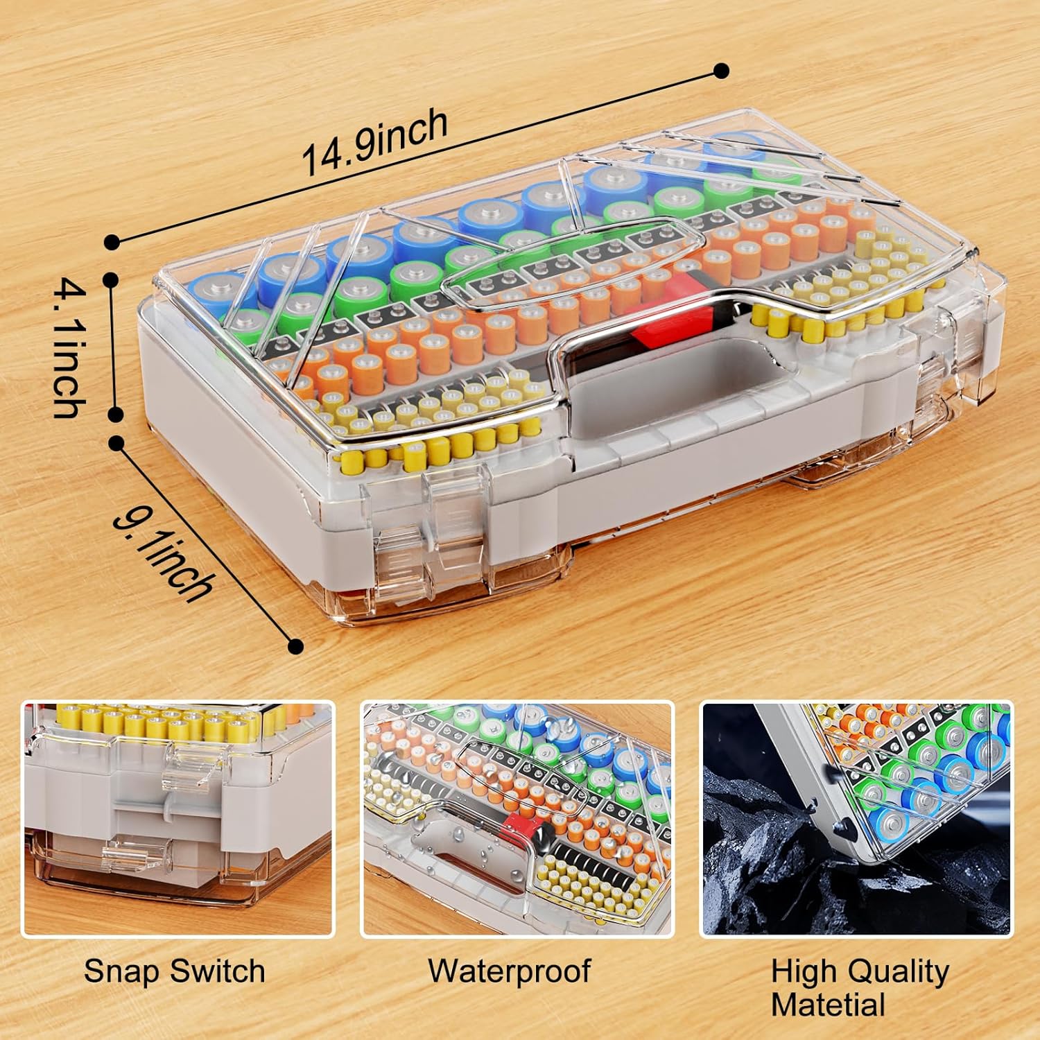 Battery Organizer Storage Case, Battery Storage Holder Organizer Box with Tester - 285 Batteries Double-Sided Variety Pack, Holds AA AAA 4A C D Cell 9V 3V Lithium LR44 CR2 CR123 CR1632 18650 Button