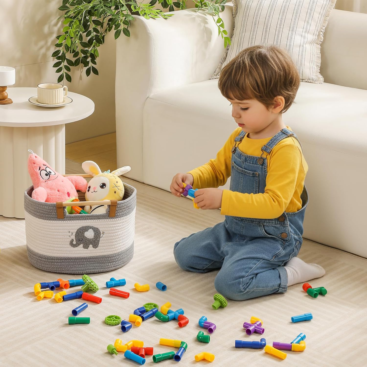 Cotton Rope Baskets for Kids Stuffed Animal Toys Storage for Nursery, Baby Baskets for Gifts Empty, Woven Basket with Wooden Handles Blanket Towel Toy 0rganizer Kids Blanket Storage Bins