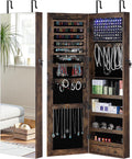 GISSAR Full Length Mirror Jewelry Cabinet, 6 LEDs Jewelry Armoire Wall Mounted Over The Door Hanging, Jewelry Organizer Storage with Lights Lockable, Vintage Brown, 14.6" x 47.2"