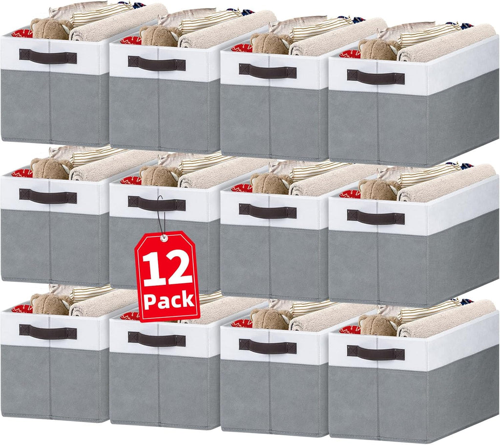 Criusia 12 Pack Large Storage Baskets for Shelves | Fabric Closet Organizers and Storage Bins with Handles for Home Organization | Decorative Collapsible Basket for Organizing Clothes Toy Nursery