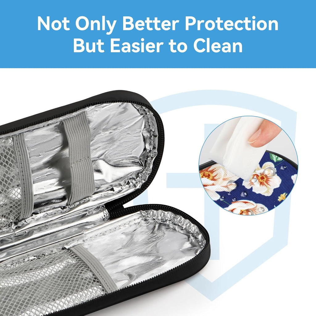 Insulin Cooler Travel Case Diabetic Medication Insulated Cool Organizer with 2 Reusable Ice Packs for Insulin Pen and Other Diabetic Supplies, for The Daily Life and Trip, White Flower