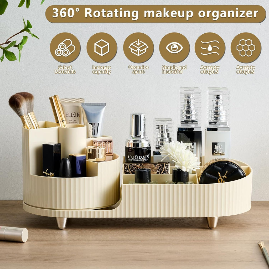 New 360 Rotating Makeup Organizer - Large-Capacity Vanity Organizer, Stores Makeup Brushes and More, Keeps Countertop Clean and Tidy