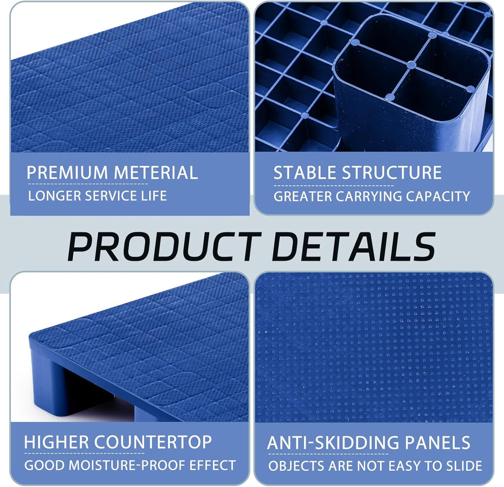 1 Pcs Plastic Pallet for Basement Storage Easy Stack Lightweight Floor Pallet Display Flooring Room Supermarket Christmas, Support up to 2000 Lbs (31.5'' L X 24'' W X 4.7'' H,Blue)