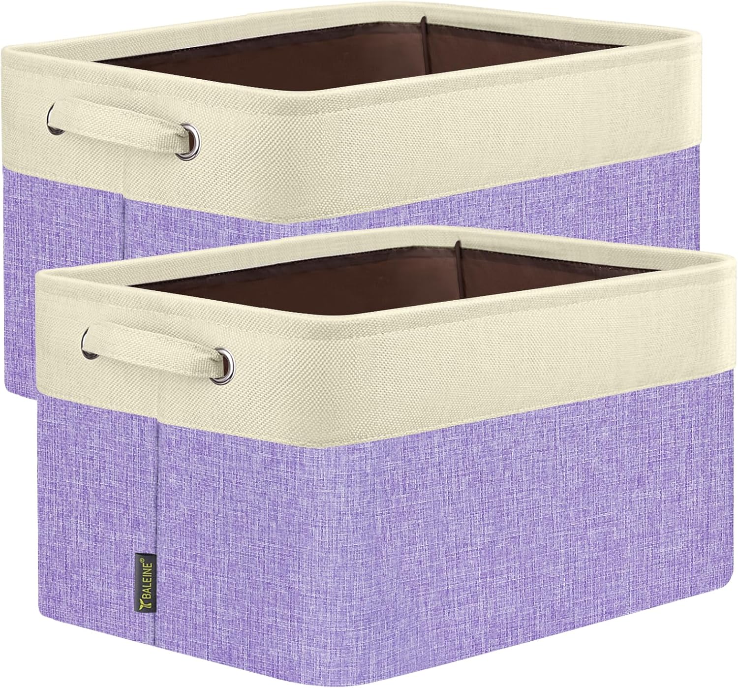 BALEINE 2 Pack Fabric Storage Bins for Shelves, Linen Storage Baskets for Organizing, Decorative Closet Bins for Clothes, Home (Lavender, 14''x10''x8.5'')