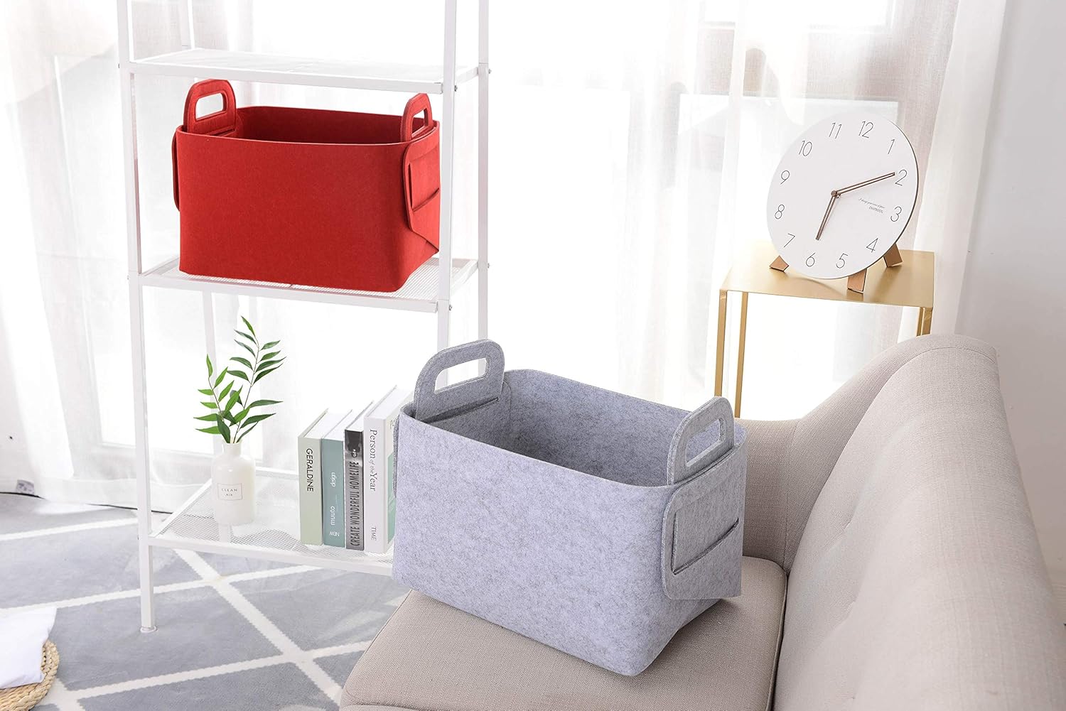 Minoisome Storage Basket Felt Storage Bin Collapsible& Convenient Box Organizer with Carry Handles for Office Bedroom Closet Babies Nursery Toys Laundry (Light grey, 15.7inch（L）×11inch（W）×10inch（H）)
