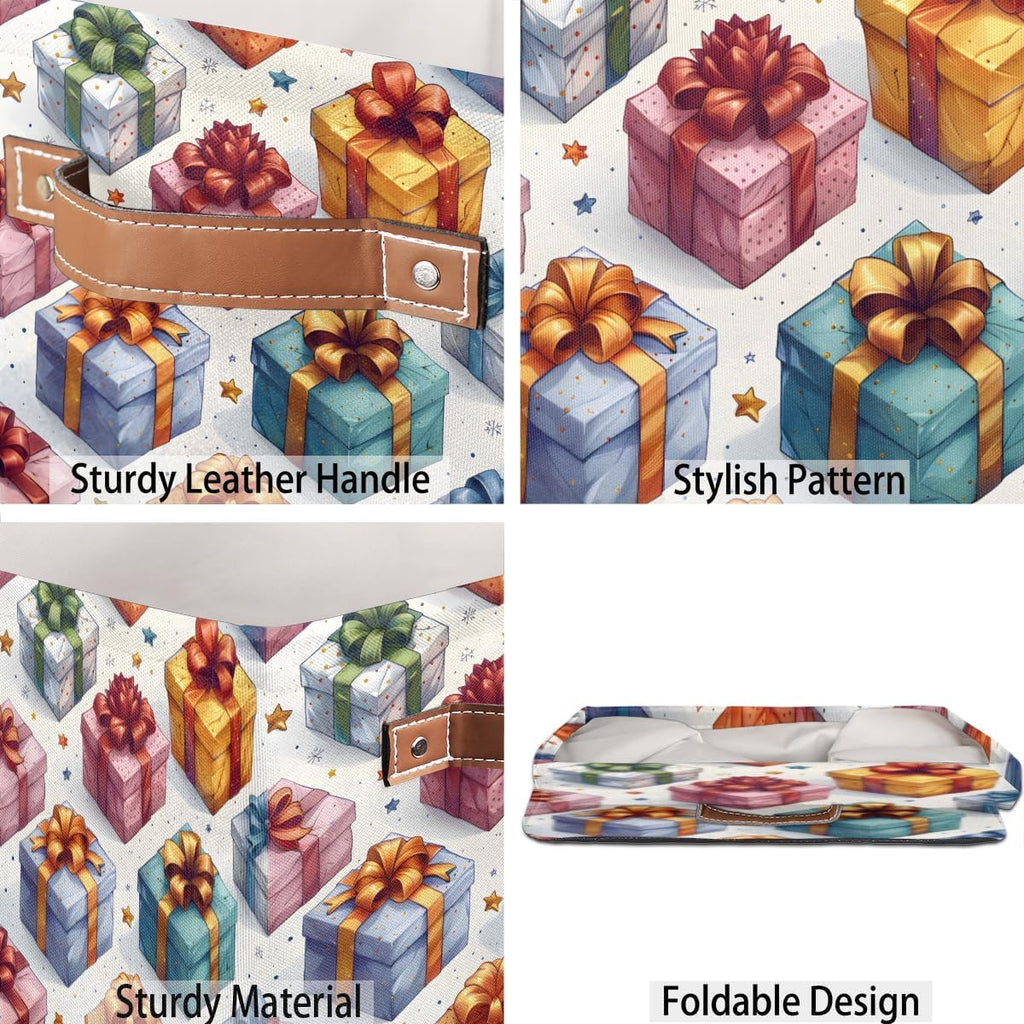 TropicalLife 13x13x13 Inch Large Fabric Storage Cube Holiday Gifts Box Pattern Foldable Storage Bin with Handles Organizer Boxes Cube Basket for Shelves Organizing Closet