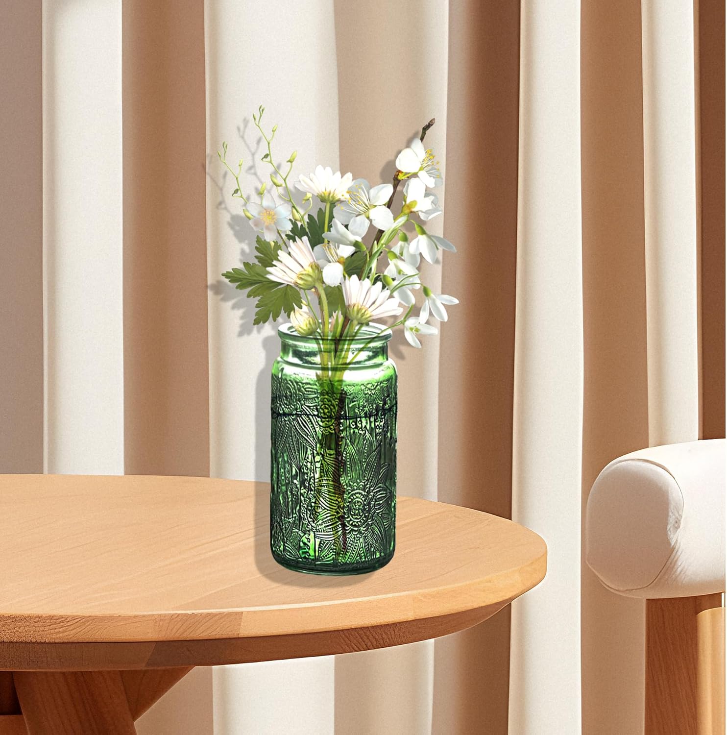 Vintage Glass Storage Jar with Solid Wood Lid - Sunflower Design Kitchen Canister for Coffee, Candy, Laundry Detergent - Cute Food Storage Jar (Green, 34 Ounces)