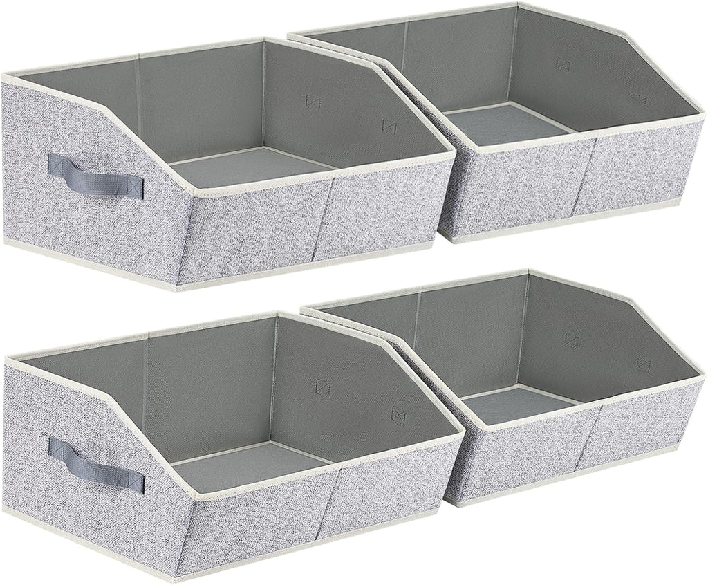 Trapezoid Closet Shelf Organizer - Large Baskets for Organizing, Storage Baskets for Shelves, Cubbies Storage Bins for Clothes, Books, Blankets, 4 Pack, Light Gray