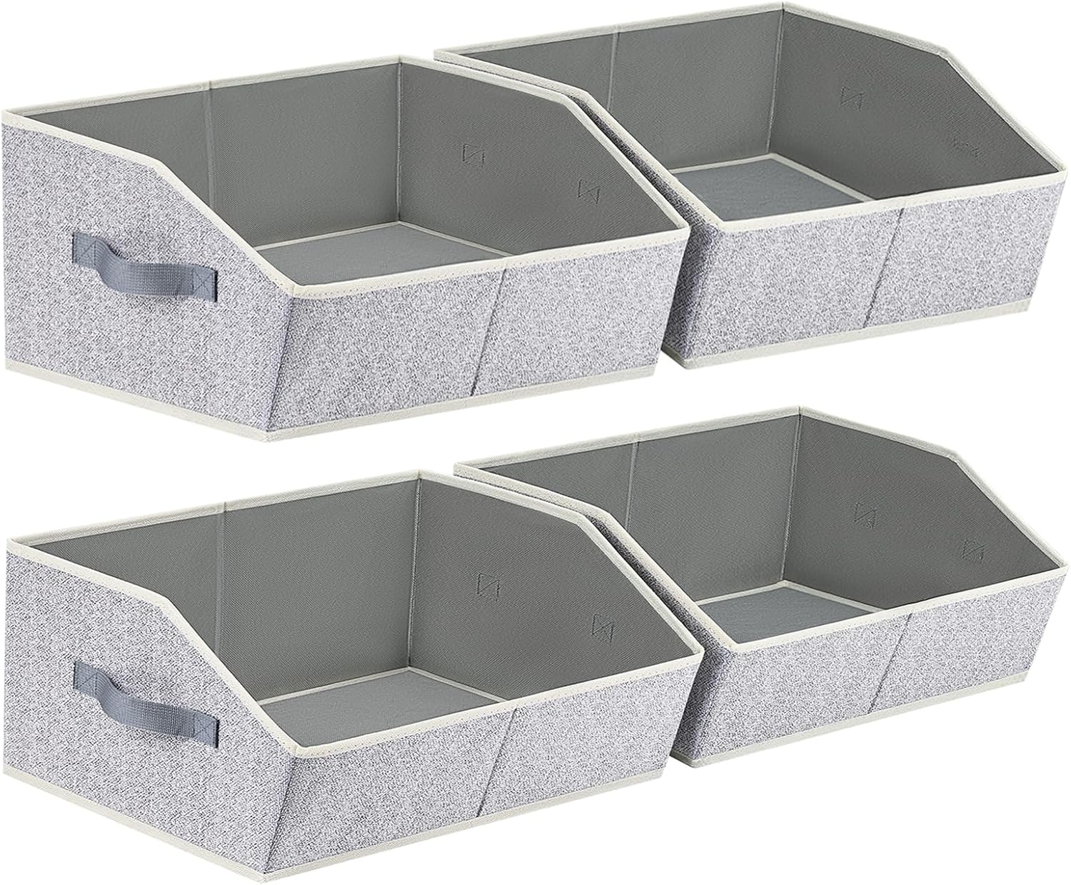 Trapezoid Closet Shelf Organizer - Large Baskets for Organizing, Storage Baskets for Shelves, Cubbies Storage Bins for Clothes, Books, Blankets, 4 Pack, Light Gray