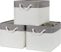 Bidtakay White Baskets with Cotton Rope Handles Decorative Storage Bins [3-pack] Fabric Bins for Organization Linen Closet Shelf Storage Baskets for Clothes Toys Towels 15 X 11 X 9.5 Inches