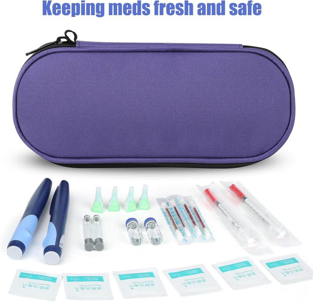 Insulin Pen Cooler Travel Case with TSA Approved Ice Packs,Diabetic Medication Insulated Cool Organizer,Insulin Pen and Other Diabetic Supplies, for the Daily Life and Trip Purple