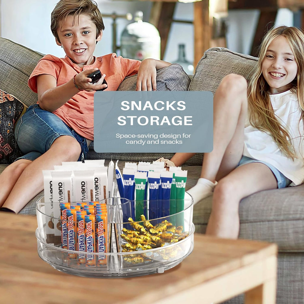 Lazy Susan Organizer, 9 inch Rotating Storage Organizer with 4 Removable-Bins,Turntable Organizer for Fridge, Kitchen, Vanity, Cabinet