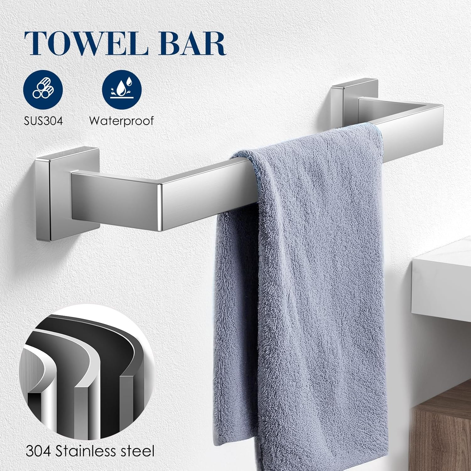 10-Pieces Bathroom Accessories, SUS304 Brushed Bathroom Accessory Set, Nickel Towel Racks for Bathrooml, Stainless Steel, Wall Mounted Towel Rack&Toilet Paper Holder&Towel Ring and Towel Hook