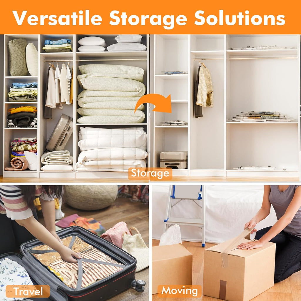 10 Pack Vacuum Storage Bags (5 x Large, 5 x Medium), Space Saver Sealer Compression Bags with Travel Hand Pump for Blankets, Comforters, Pillows, Clothes Storage