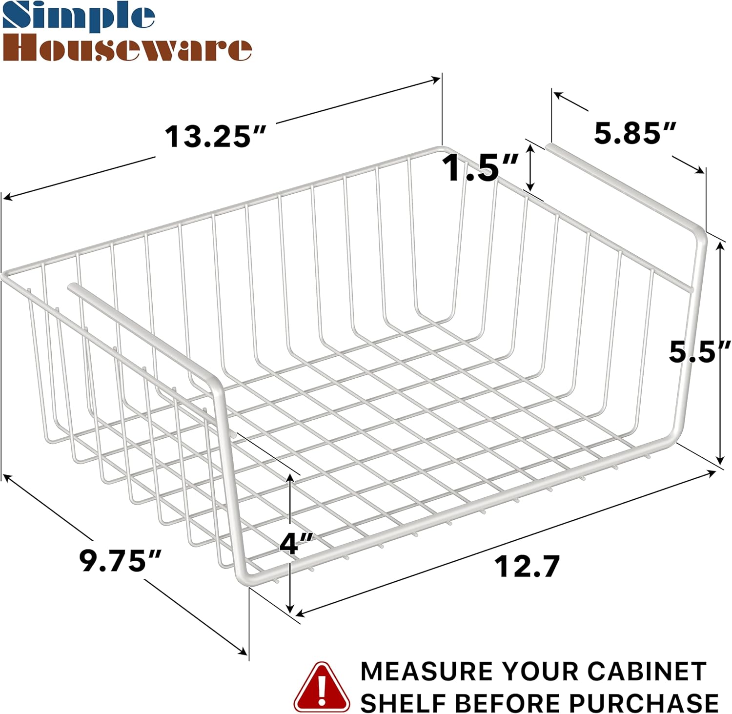 Simple Houseware 6PK Under Shelf Basket, White